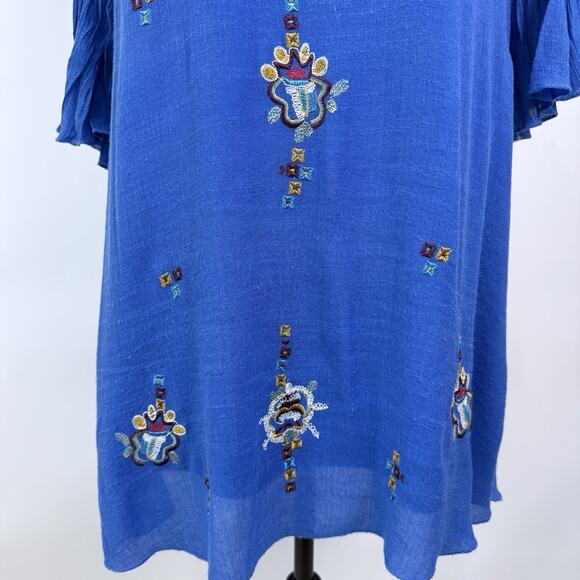 Rebellion Dress Size S Blue Embroidered Back Cut Out Loose Flowy‎ Boho Hippie - Picture 4 of 10